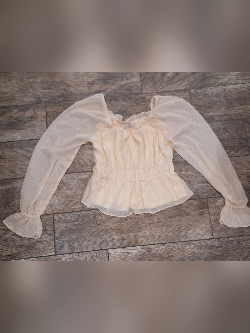 Sheer Swiss Dot Peplum Blouse - Light Cream
